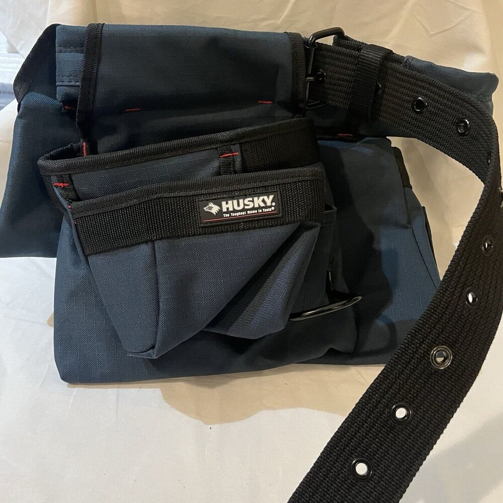 Husky 2 Bag 10-Pocket Contractor Work Tool Belt Tool Storage in Blue NWOT